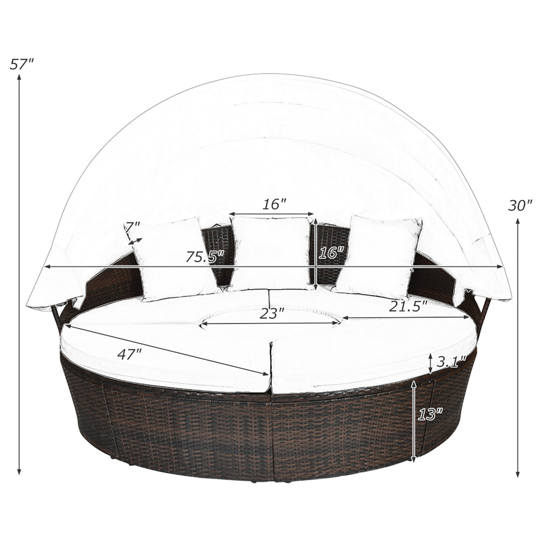 Cushioned Patio Rattan Round Daybed w/ Adjustable Table 3 Pillows Turquoise Image 2