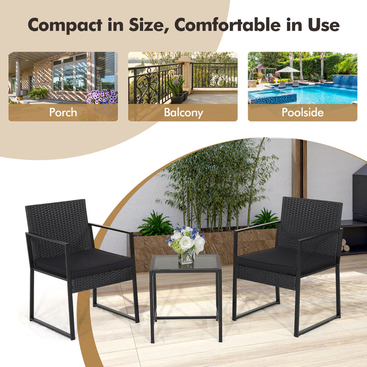 3PCS Patio Rattan PE Wicker Bistro Set Outdoor Furniture Set w/ Table and Cushion Image 5