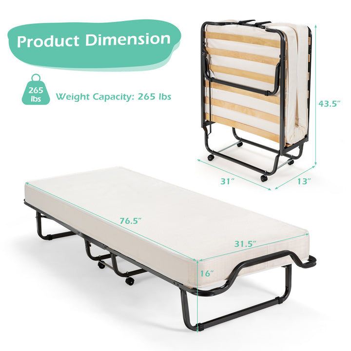 Portable Rollaway Guest Bed Folding Bed w/ Mattress Memory Foam and Dustproof Cover Image 2