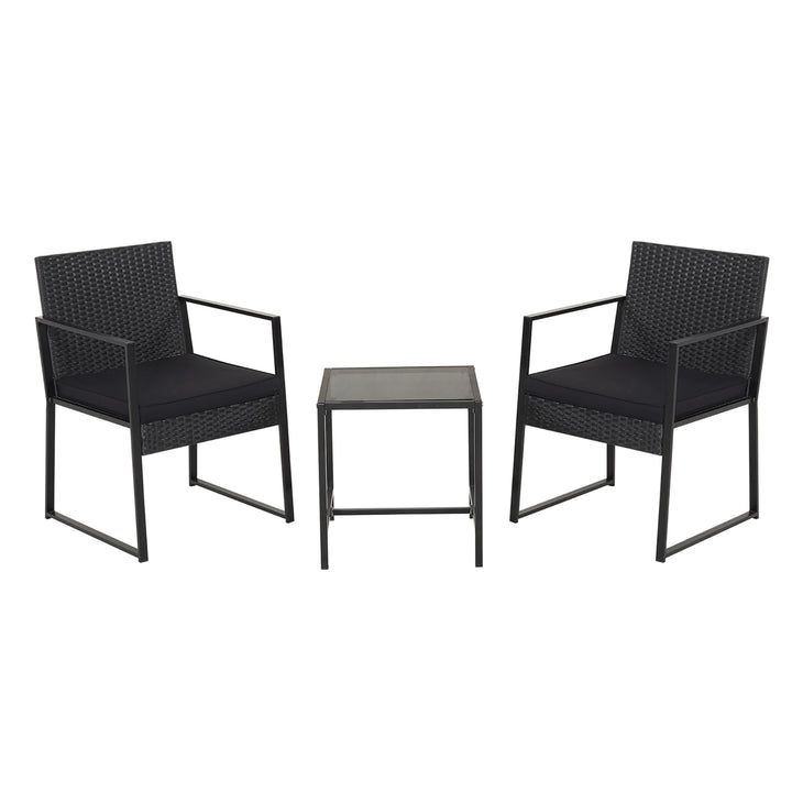 3PCS Patio Rattan PE Wicker Bistro Set Outdoor Furniture Set w/ Table and Cushion Image 9