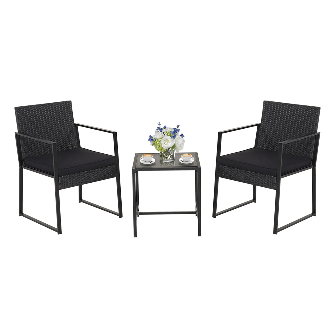 3PCS Patio Rattan PE Wicker Bistro Set Outdoor Furniture Set w/ Table and Cushion Image 10