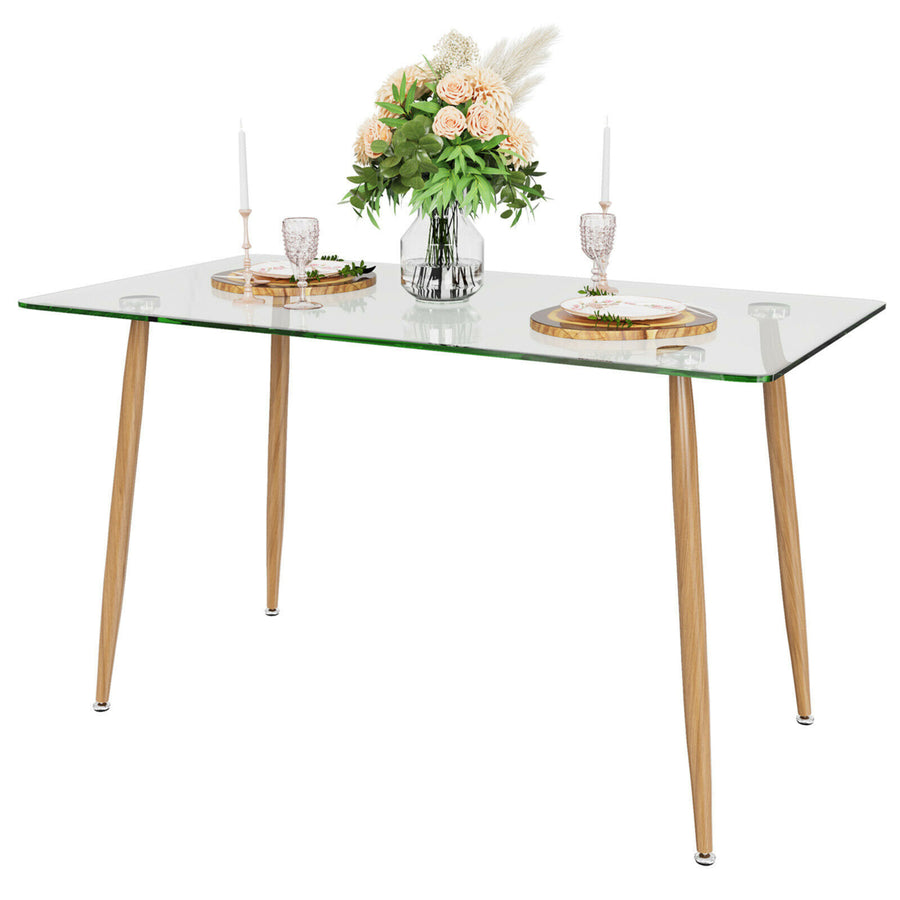 Modern Glass Dining Table Rectangular Dining Room Table W/Metal Legs For Kitchen Image 1