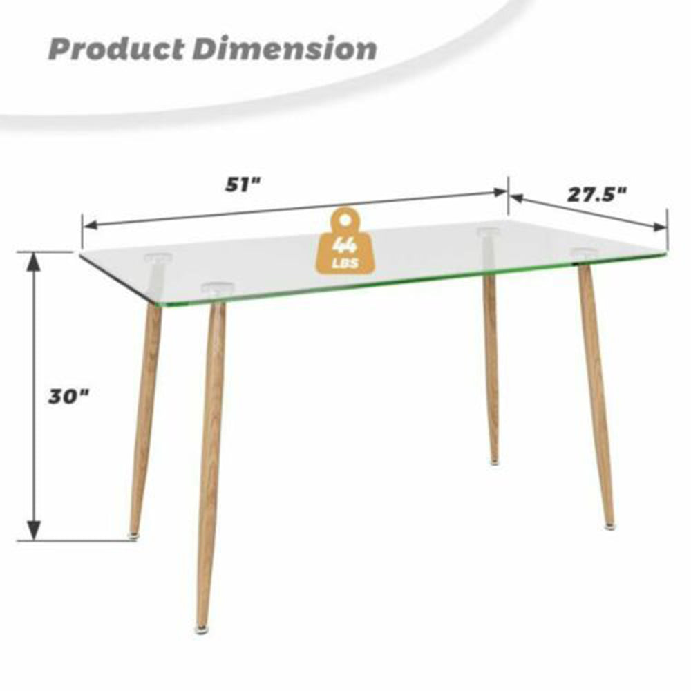 Modern Glass Dining Table Rectangular Dining Room Table W/Metal Legs For Kitchen Image 2