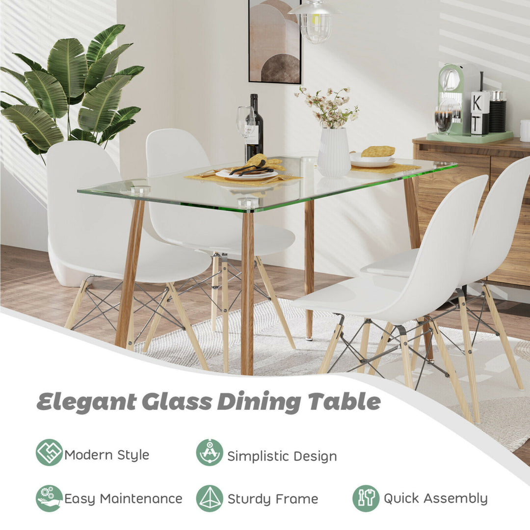 Modern Glass Dining Table Rectangular Dining Room Table W/Metal Legs For Kitchen Image 6