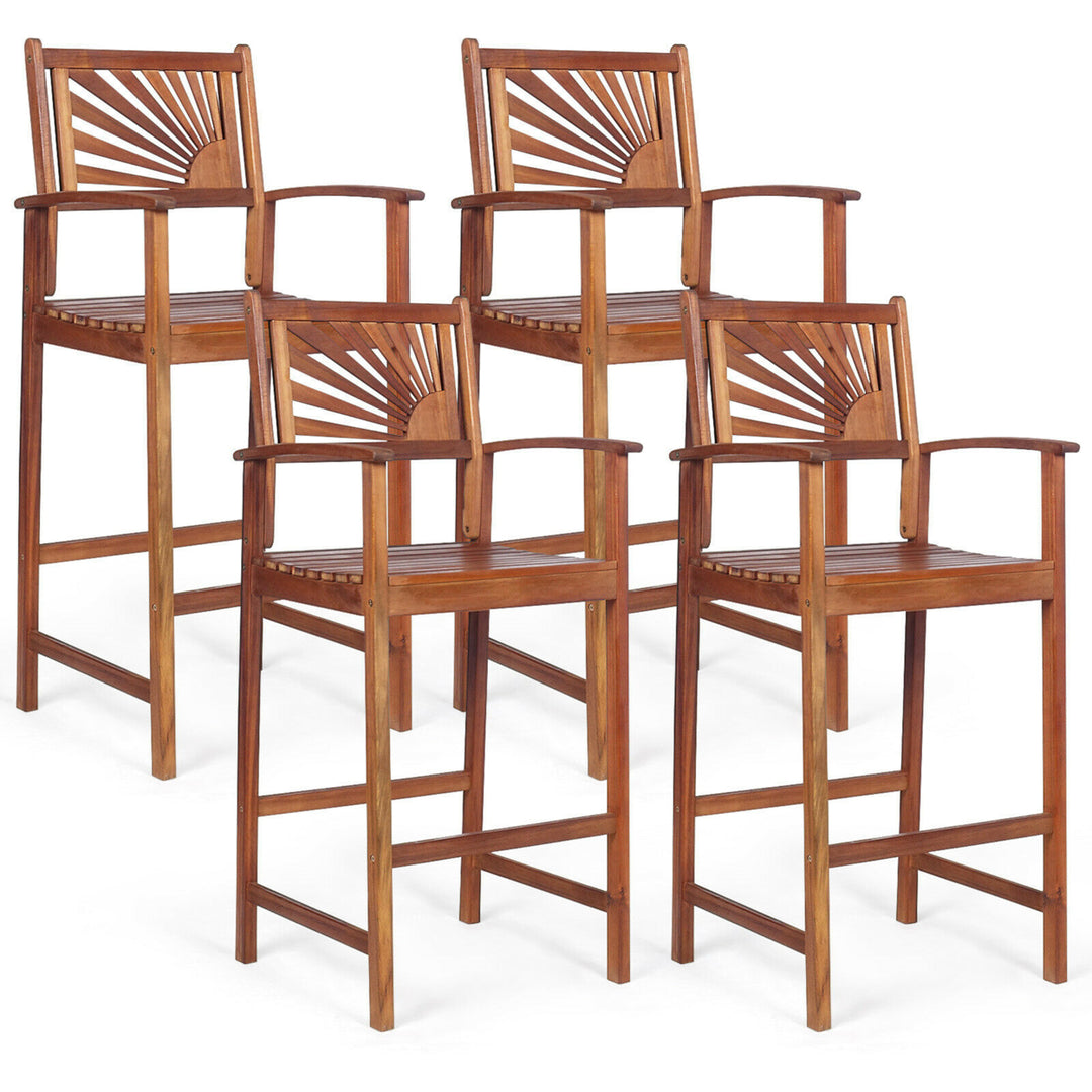 4PCS Patio Acacia Wood Bar Stool Pub Bar Chair w/ Footrest Outdoor Indoor Image 1