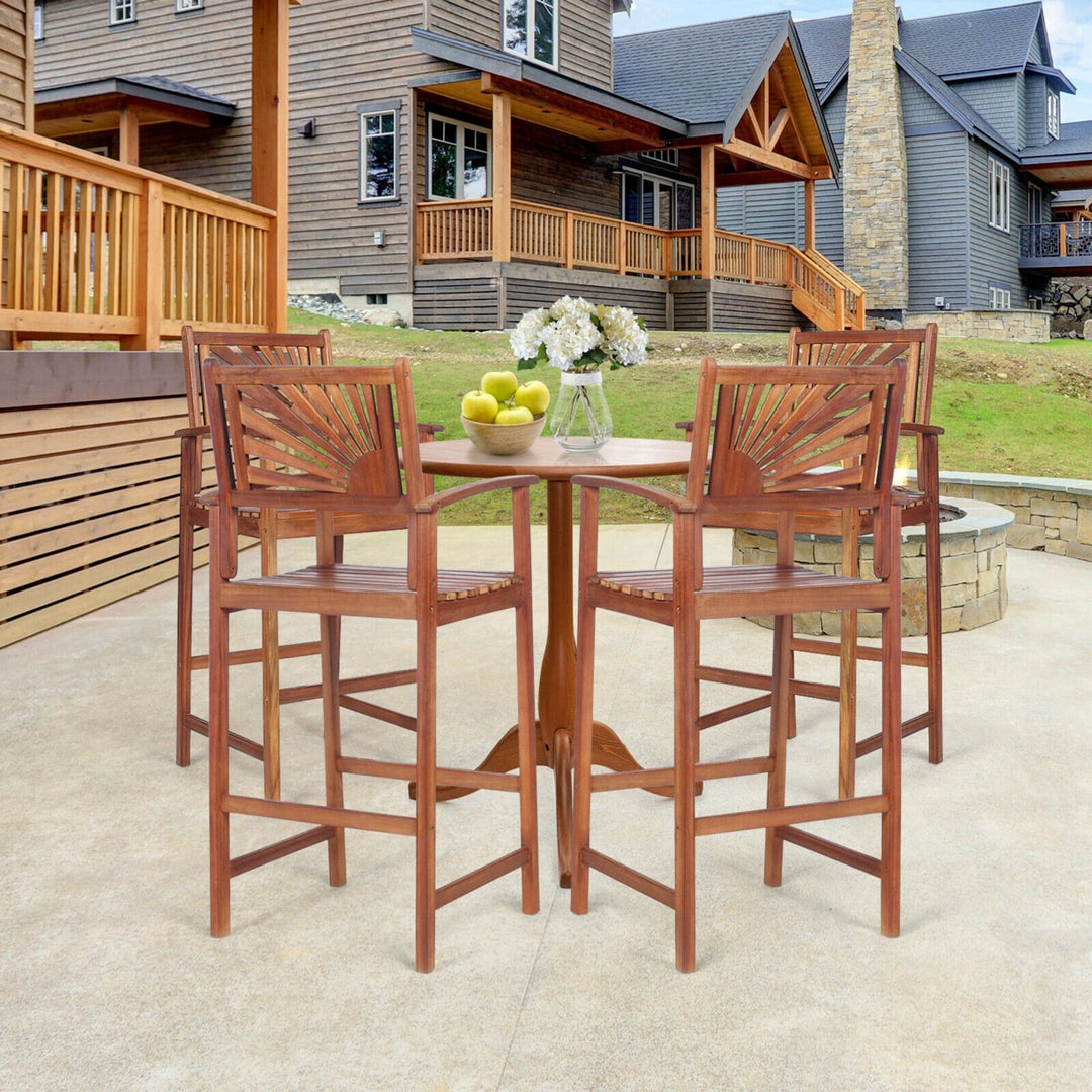 4PCS Patio Acacia Wood Bar Stool Pub Bar Chair w/ Footrest Outdoor Indoor Image 3