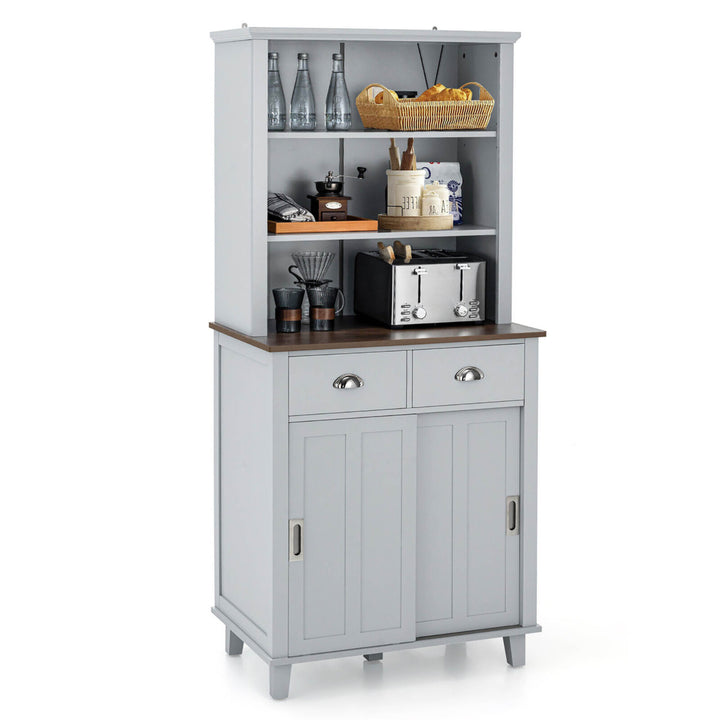 Freestanding Buffet Hutch Kitchen Pantry Storage Cabinet w/ Sliding Doors Image 5