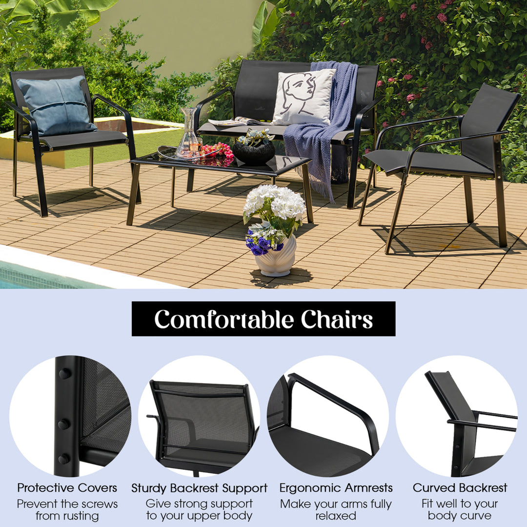 4PCS Patio Conversation Futniture Set w/ Fabric and Anti-Rust Steel Frame Image 2