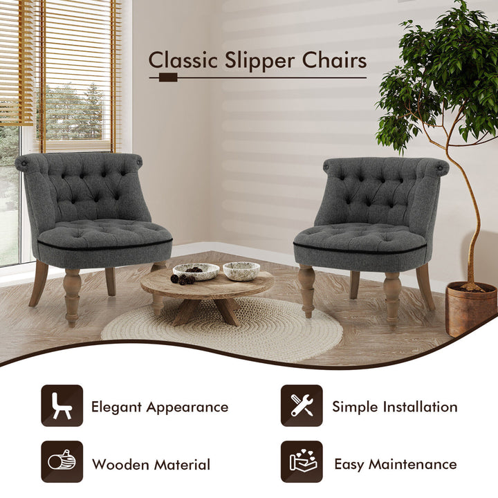 Set of 2 Upholstered Slipper Chairs Armless Accent Chairs w/ Beech Wood Legs Image 6