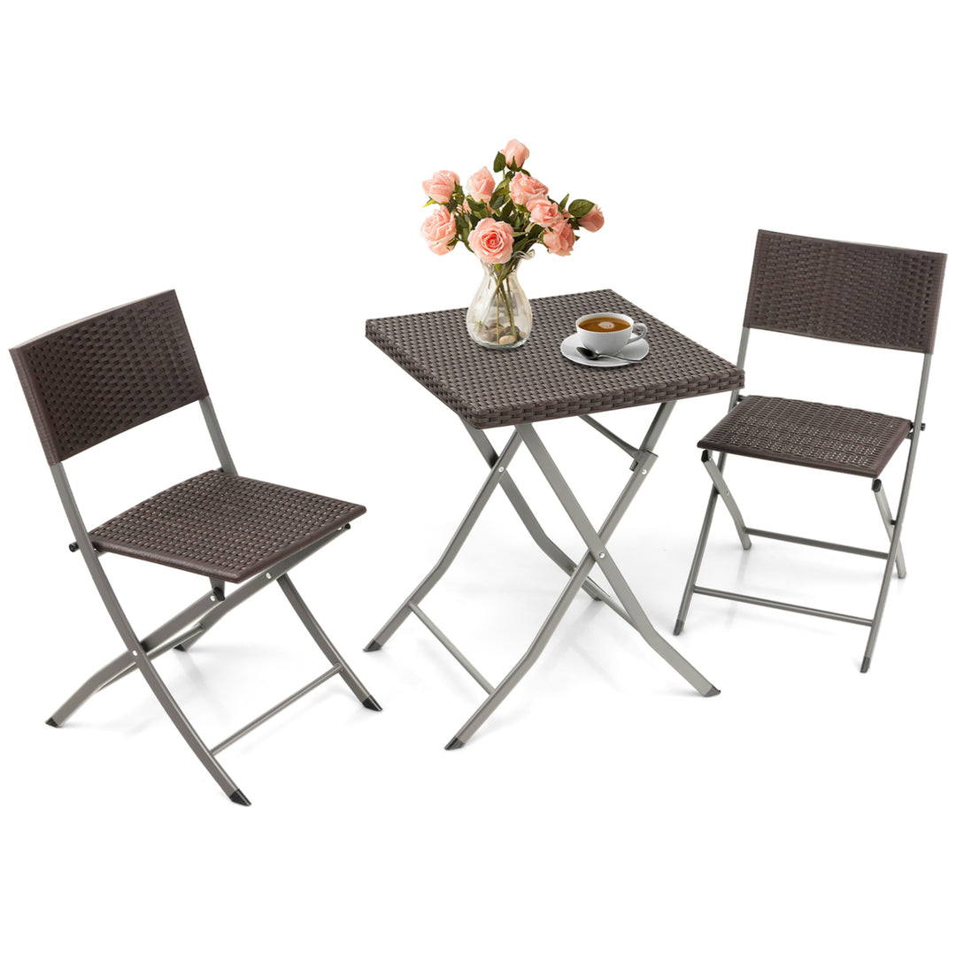 3PCS Patio Bistro Set Folding Wicker Chairs and Table Outdoor Patio Furniture Set Image 10