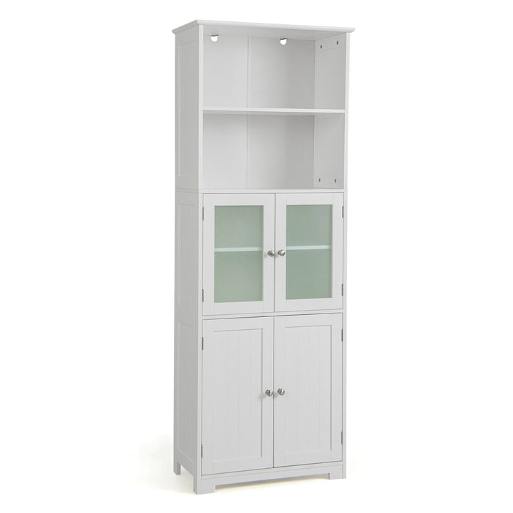 Bathroom Tall Storage Cabinet Linen Tower w/ Glass Door and Adjustable Shelf Image 1