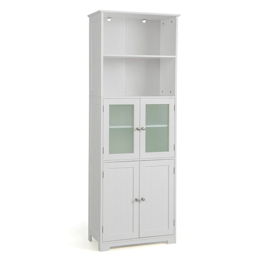 Bathroom Tall Storage Cabinet Linen Tower w/ Glass Door and Adjustable Shelf Image 1