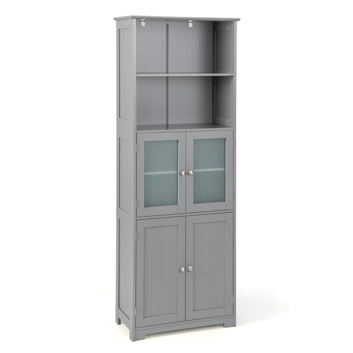 Bathroom Tall Storage Cabinet Linen Tower w/ Glass Door and Adjustable Shelf Image 4