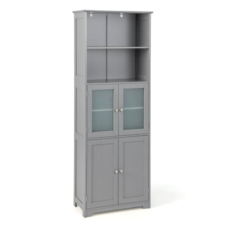 Bathroom Tall Storage Cabinet Linen Tower w/ Glass Door and Adjustable Shelf Image 1