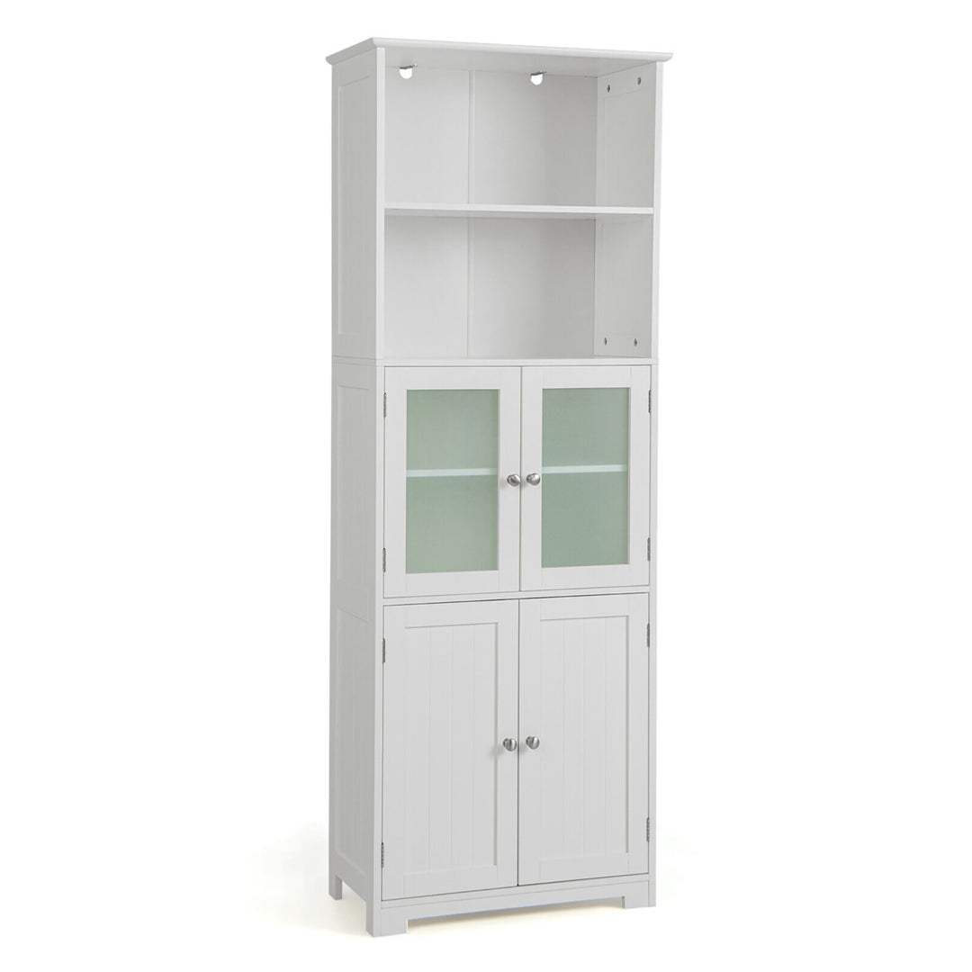 Bathroom Tall Storage Cabinet Linen Tower w/ Glass Door and Adjustable Shelf Image 5