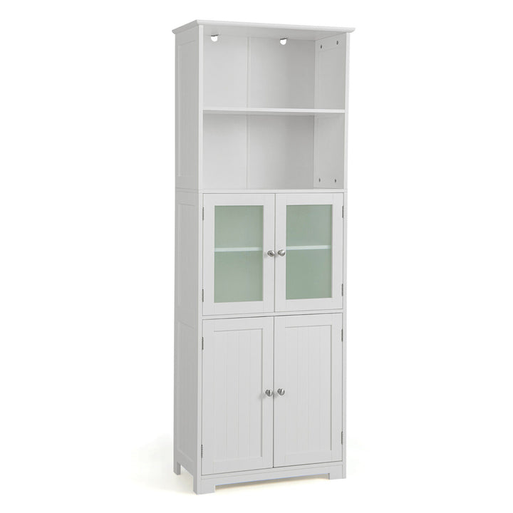 Bathroom Tall Storage Cabinet Linen Tower w/ Glass Door and Adjustable Shelf Image 5