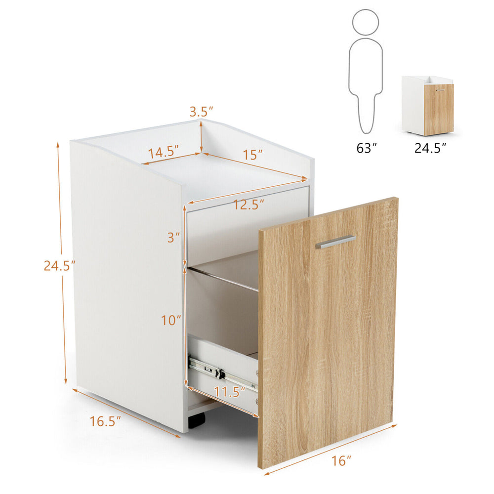 File Cabinet with 2 Drawers Mobile Filing Cabinet w/Wheel for Letter Size Image 2