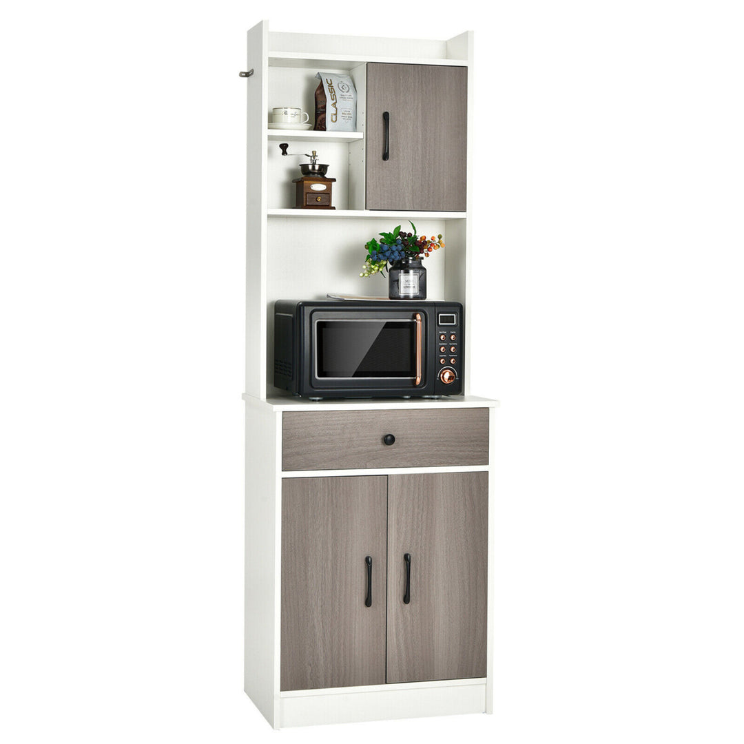 3-Door 71 Kitchen Buffet Pantry Storage Cabinet w/Hutch Adjustable Shelf Image 4