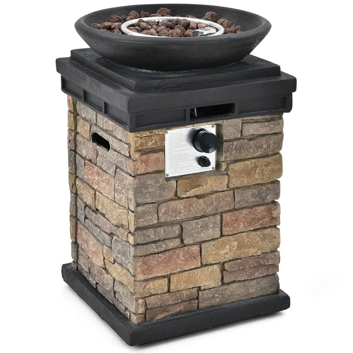 40,000 BTU Burning Fire Bowl Column Propane Patio Yard w/ Lava Rocks Image 1