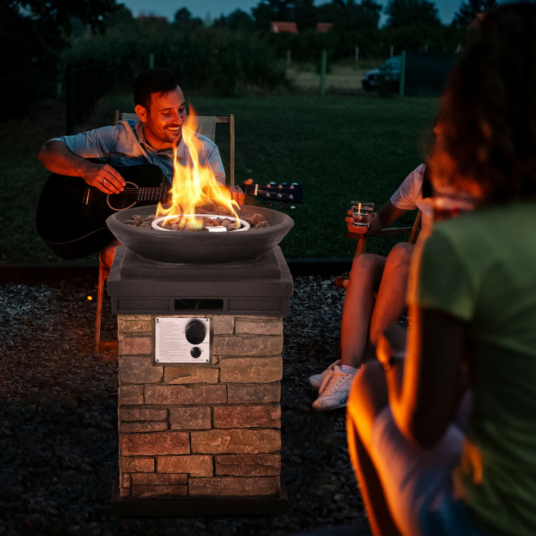 40,000 BTU Burning Fire Bowl Column Propane Patio Yard w/ Lava Rocks Image 3