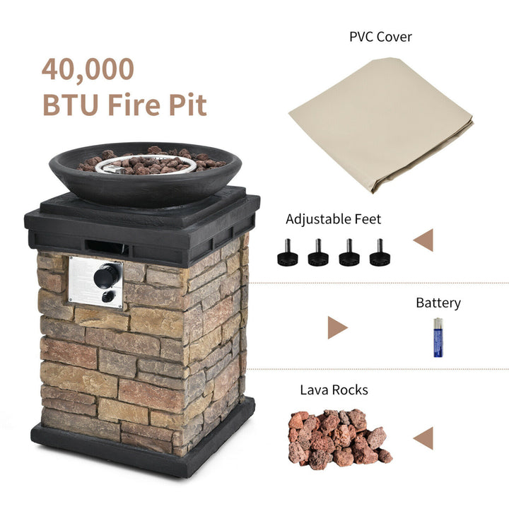 40,000 BTU Burning Fire Bowl Column Propane Patio Yard w/ Lava Rocks Image 4