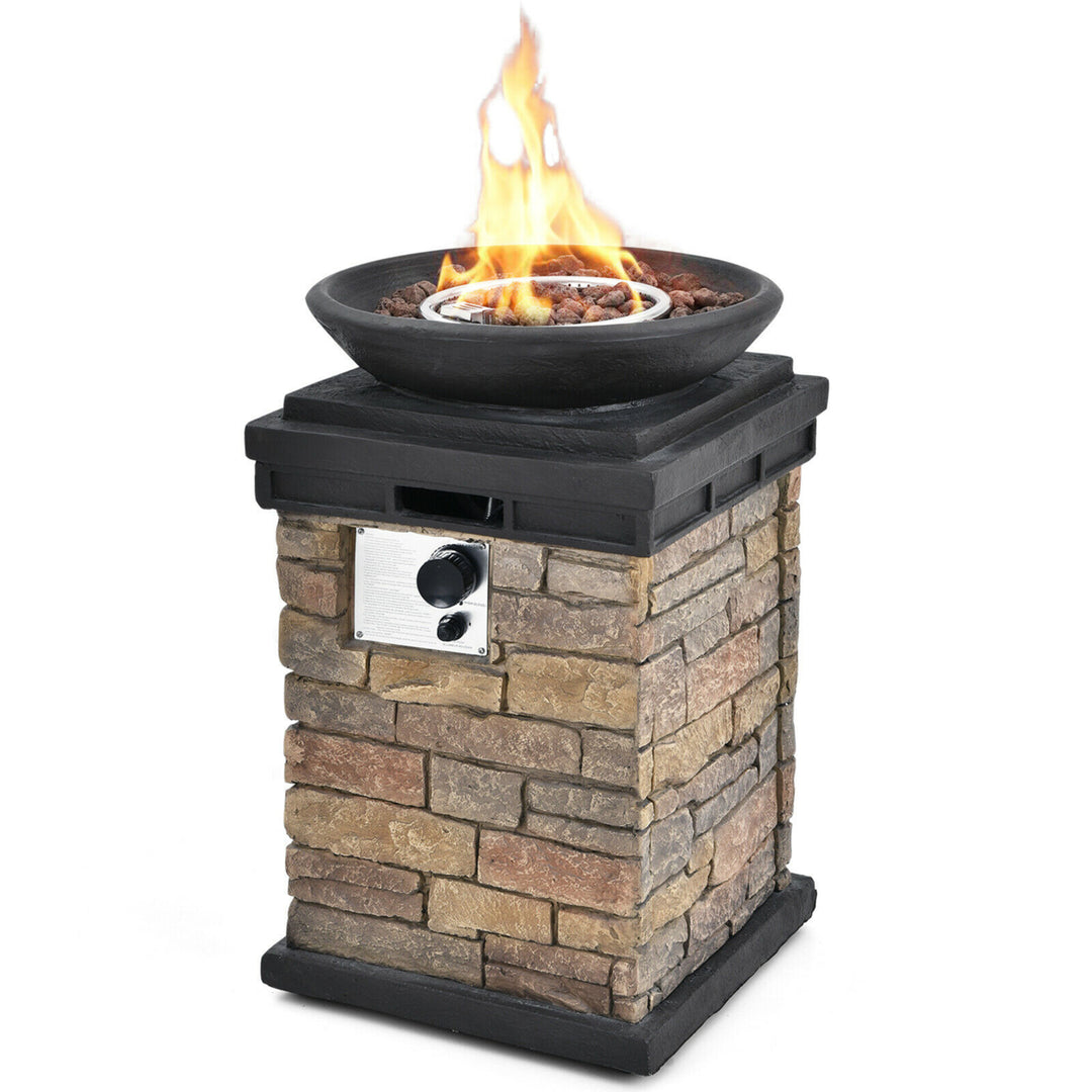 40,000 BTU Burning Fire Bowl Column Propane Patio Yard w/ Lava Rocks Image 9