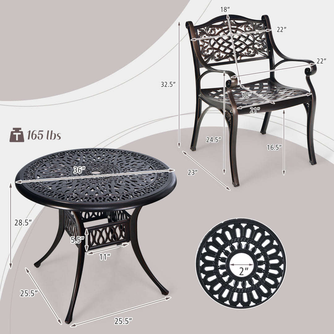 3PCS Cast Aluminum Patio Bistro Set Outdoor Dining Table and Chair Furniture Set Image 2