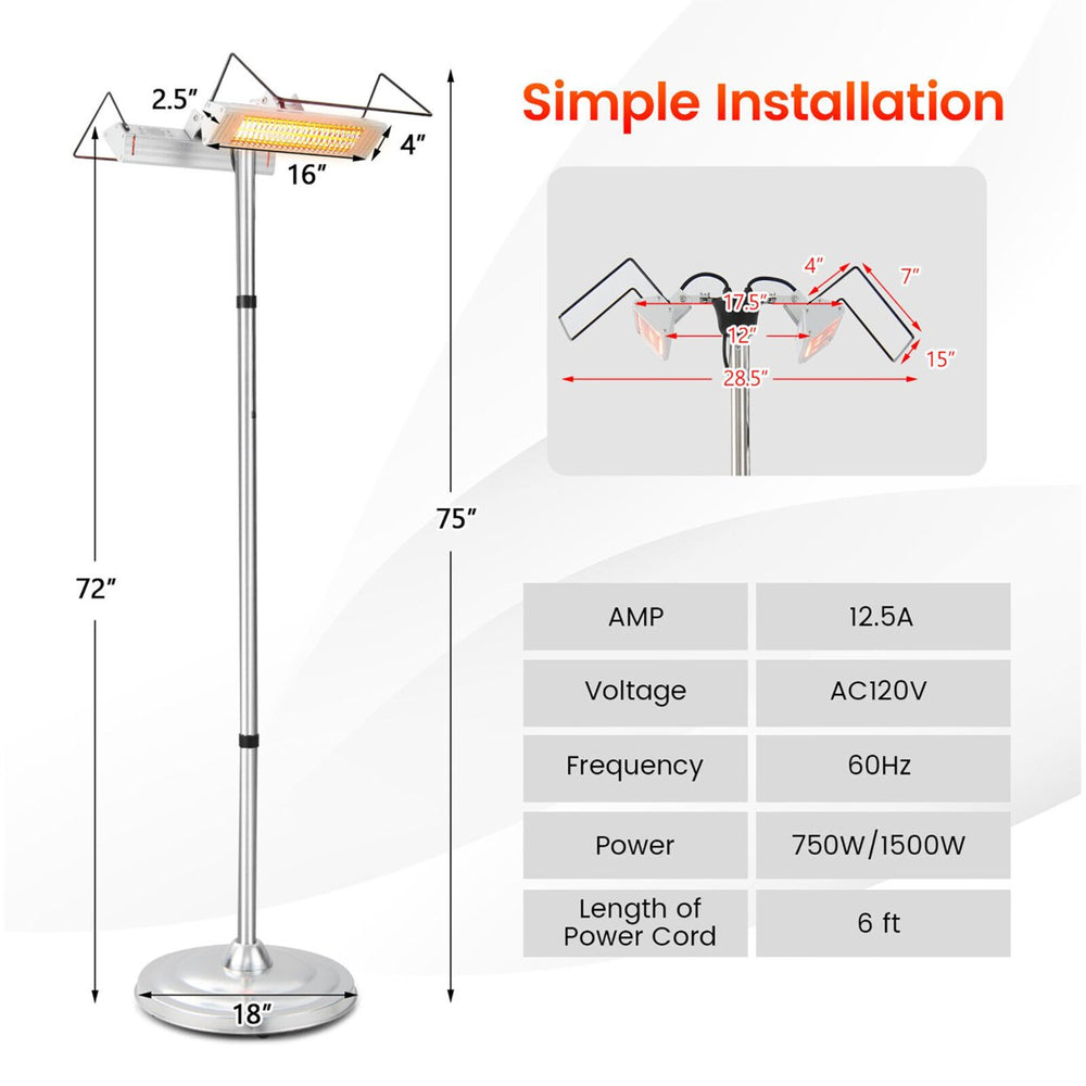 1500W Standing Electric Heater w/ Double-sided Heating Infrared Patio Heater Image 2