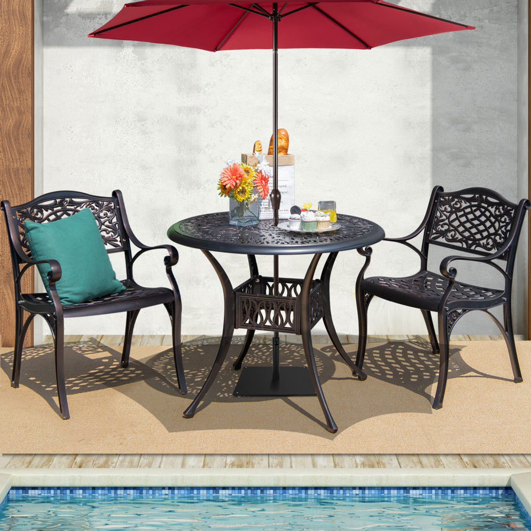 3PCS Cast Aluminum Patio Bistro Set Outdoor Dining Table and Chair Furniture Set Image 4