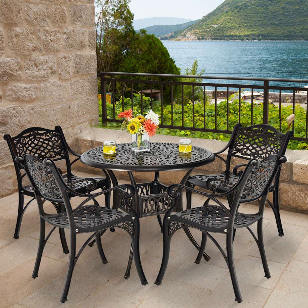 5PCS Cast Aluminum Patio Bistro Set Outdoor Dining Table and Chair Furniture Set Image 1