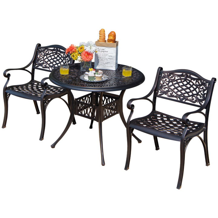 3PCS Cast Aluminum Patio Bistro Set Outdoor Dining Table and Chair Furniture Set Image 9