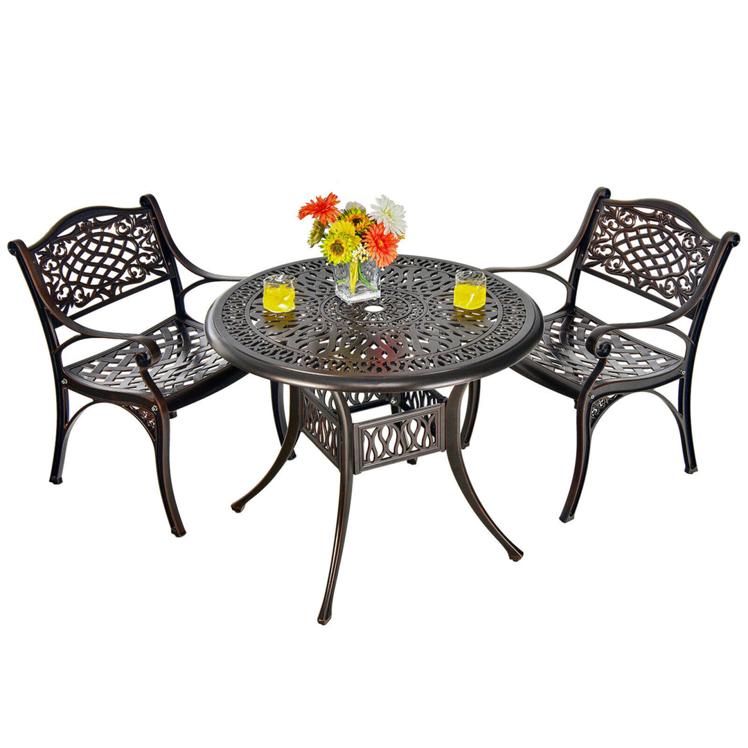 3PCS Cast Aluminum Patio Bistro Set Outdoor Dining Table and Chair Furniture Set Image 10