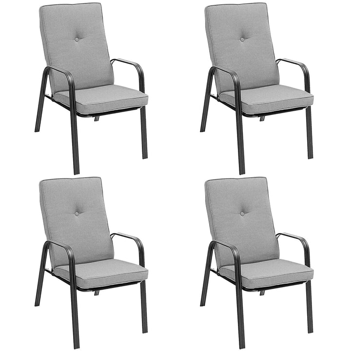 Set of 4 Patio Dining Stackable Chairs High-Back Cushions Space Saving Image 1