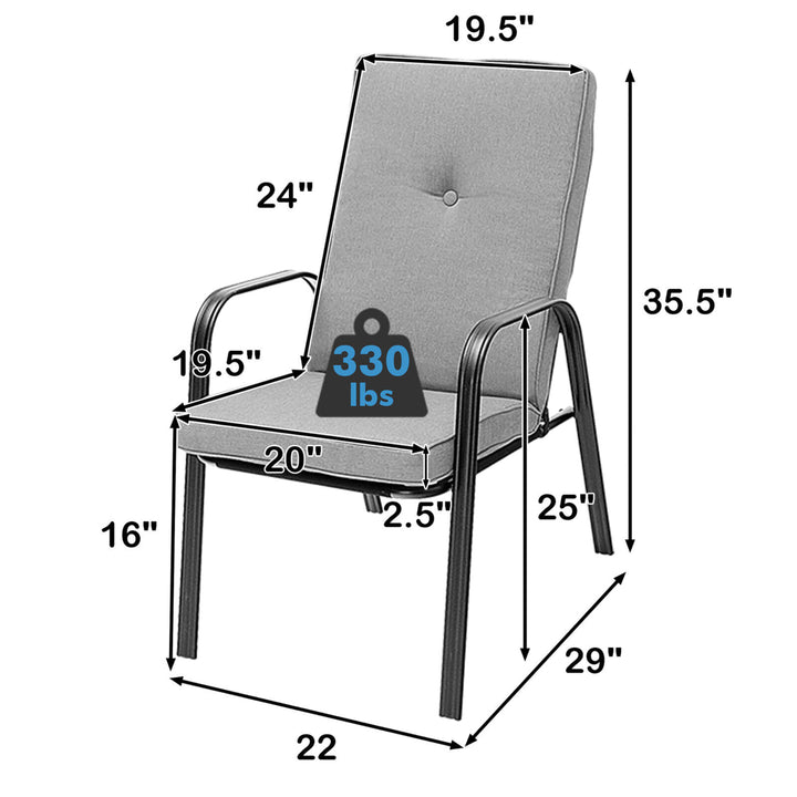 Set of 4 Patio Dining Stackable Chairs High-Back Cushions Space Saving Image 2