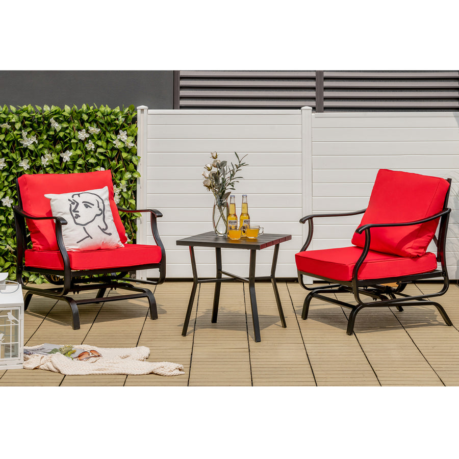 3PCS Outdoor Rocking Chair Set Patio Conversation Bistro Set w/ Red Cushions Image 1