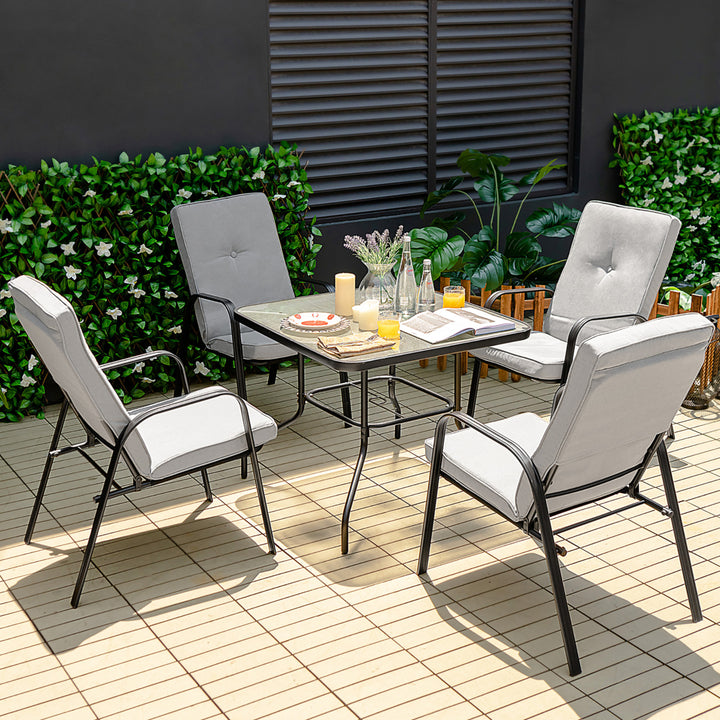 Set of 4 Patio Dining Stackable Chairs High-Back Cushions Space Saving Image 4