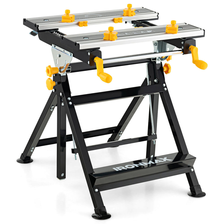 Folding Work Table Portable Workbench w/ Adjustable Height and Tiltable Platform Image 1