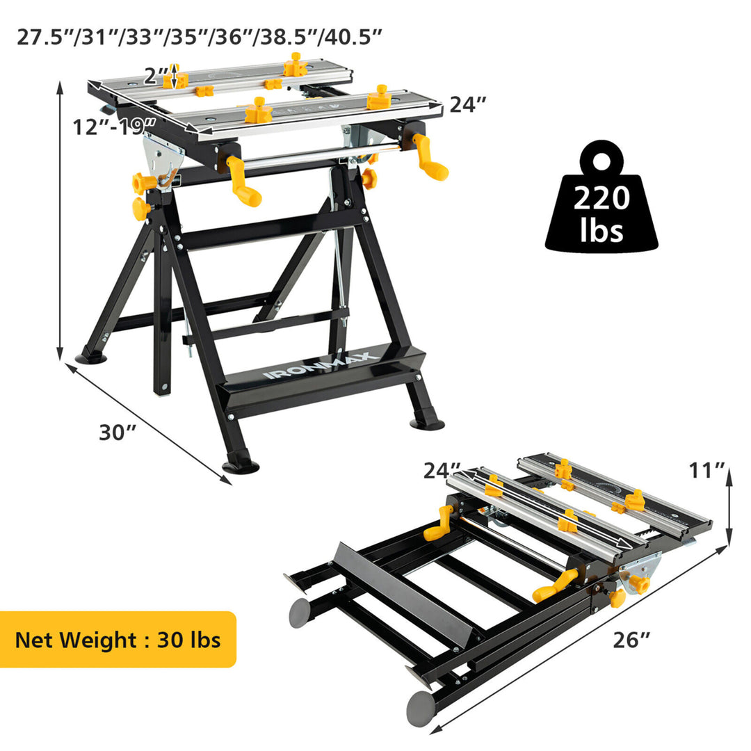 Folding Work Table Portable Workbench w/ Adjustable Height and Tiltable Platform Image 2