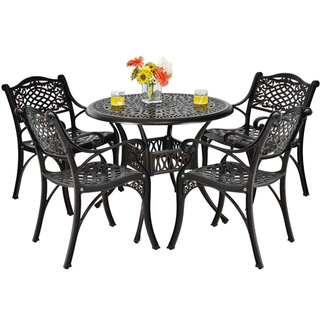 5PCS Cast Aluminum Patio Bistro Set Outdoor Dining Table and Chair Furniture Set Image 10