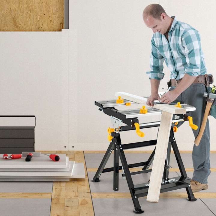 Folding Work Table Portable Workbench w/ Adjustable Height and Tiltable Platform Image 3