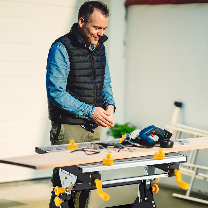 Folding Work Table Portable Workbench w/ Adjustable Height and Tiltable Platform Image 4