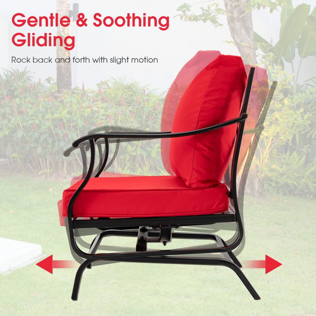 3PCS Outdoor Rocking Chair Set Patio Conversation Bistro Set w/ Red Cushions Image 4