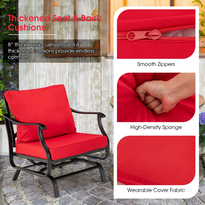 3PCS Outdoor Rocking Chair Set Patio Conversation Bistro Set w/ Red Cushions Image 5