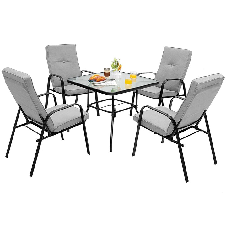 Set of 4 Patio Dining Stackable Chairs High-Back Cushions Space Saving Image 7