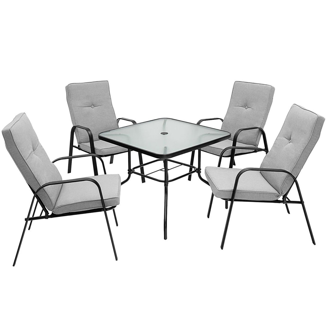 Set of 4 Patio Dining Stackable Chairs High-Back Cushions Space Saving Image 8