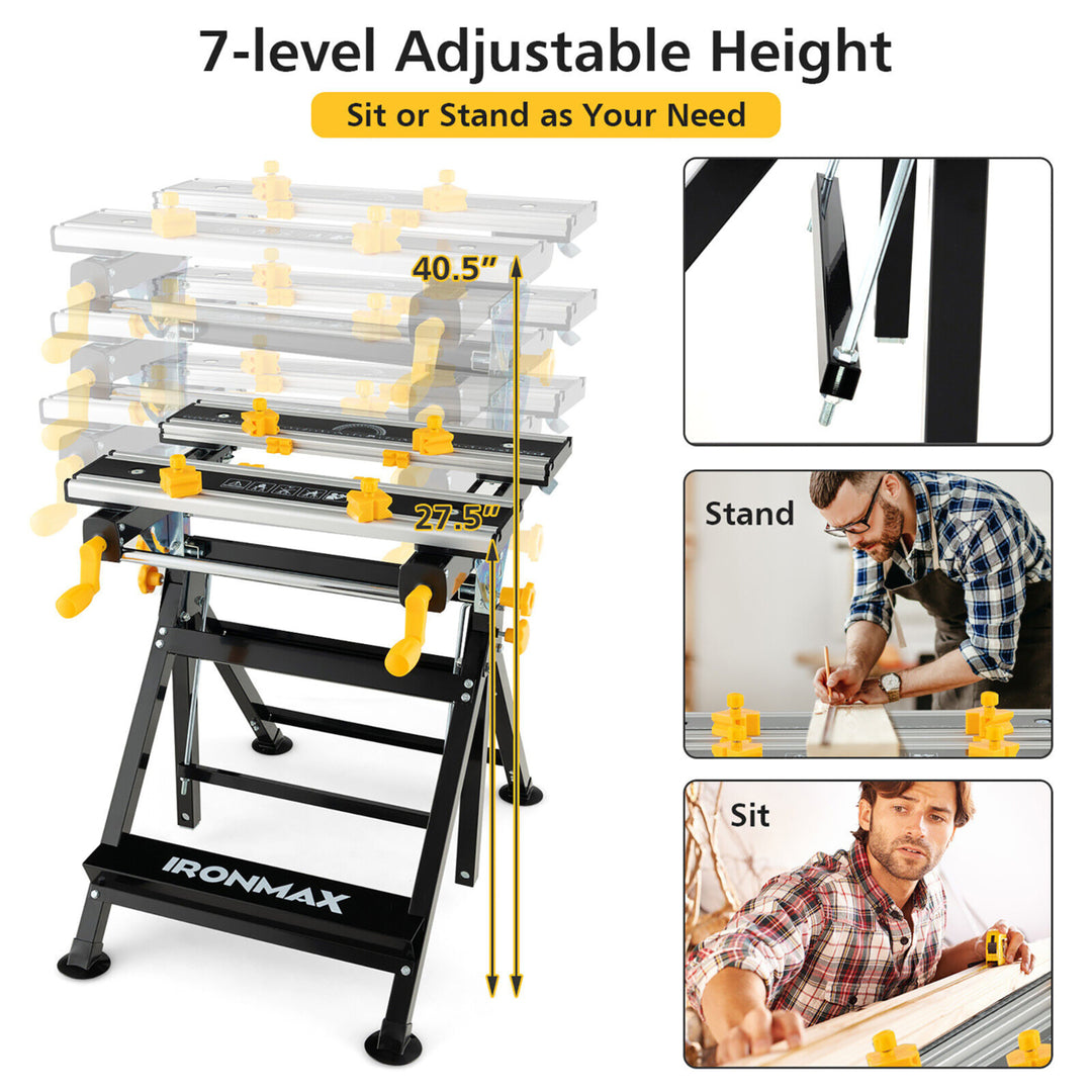 Folding Work Table Portable Workbench w/ Adjustable Height and Tiltable Platform Image 5