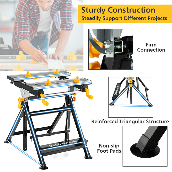 Folding Work Table Portable Workbench w/ Adjustable Height and Tiltable Platform Image 9