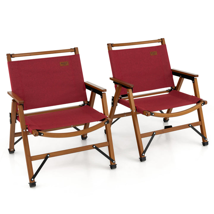 2PCS Patio Portable Camping Chair Folding Compact Beach Chair Solid Bamboo Frame Image 1