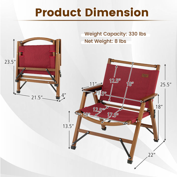 2PCS Patio Portable Camping Chair Folding Compact Beach Chair Solid Bamboo Frame Image 2