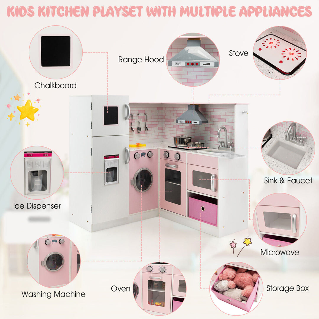 Kids Corner Kitchen Play Set w/ Lifelike Sound and Sparkling Light Gift for Age 3+ Image 7